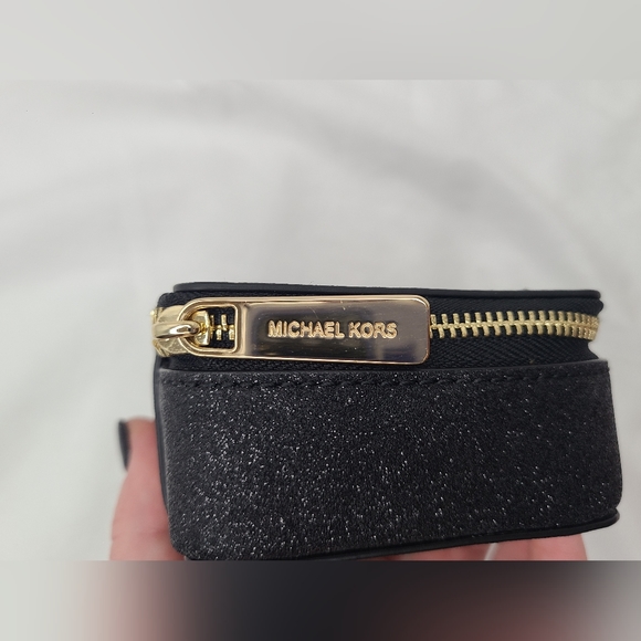 SOLD!!! NWT Michael Kors Black Glitter Jewelry Trinket Box Case Travel. Zippered - Picture 3 of 8